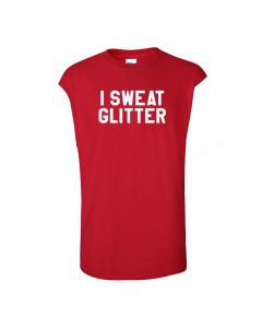 I Sweat Glitter Mens Cut Off T-Shirts-Red-Large