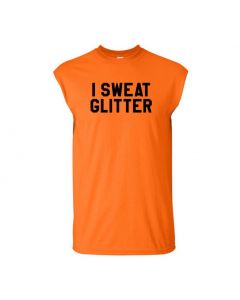 I Sweat Glitter Mens Cut Off T-Shirts-Orange-Large