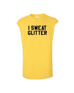 I Sweat Glitter Mens Cut Off T-Shirts-Yellow-Large