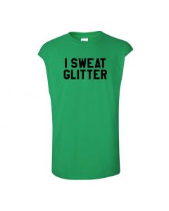 I Sweat Glitter Mens Cut Off T-Shirts-Green-Large
