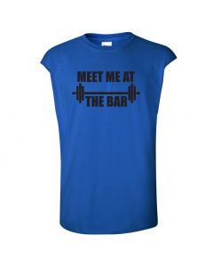 Meet Me At The Bar Mens Cut Off T-Shirts-Blue-Large