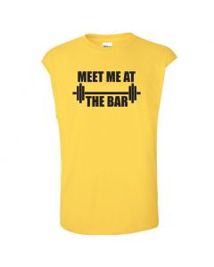 Meet Me At The Bar Mens Cut Off T-Shirts-Yellow-Large