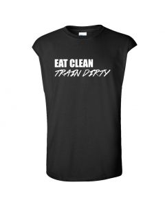 Eat Clean Train Dirty Mens Cut Off T-Shirts-Black-2X-Large