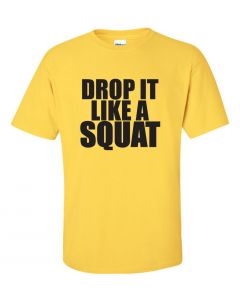 Drop It Like a Squat work out Graphic  T-Shirt -Yellow-Large
