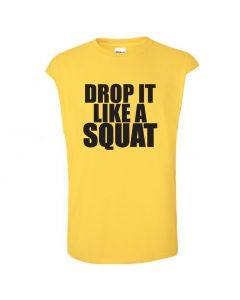 Drop It Like A Squat Mens Cut Off T-Shirts-Yellow-Large