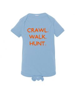 Crawl. Walk. Hunt. Baby Onesies-Blue-12 Months