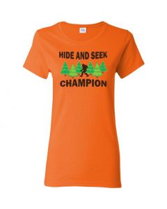 Bigfoot Hide And Seek Champion Womens T-Shirts-Orange-Large