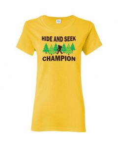 Bigfoot Hide And Seek Champion Womens T-Shirts-Yellow-Large