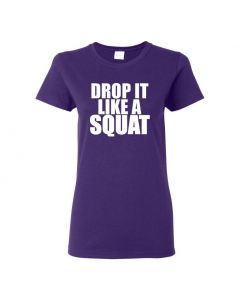 Drop It Like A Squat Womens T-Shirts-Purple-Womens Large