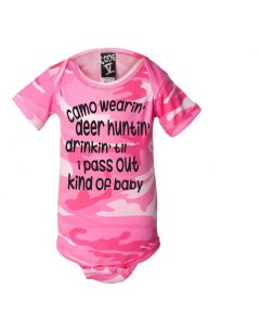 Camo Wearin' Deer Huntin' Drinkin' Til I Pass Out Kind Of Baby Onesies-Pink Camo-12 Months