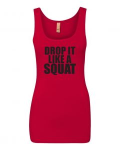 Drop It Like A Squat Womens Workout Tank Tops-Red