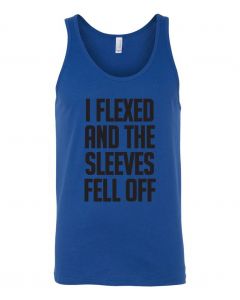 I Flexed and the Sleeves Fell Off Graphic Clothing-Men's Tank Top-M-Blue