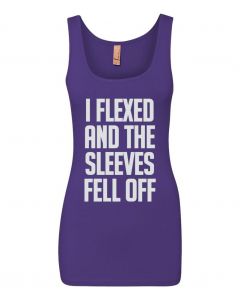 I Flexed and the Sleeves Fell Off Graphic Clothing-Women's Tank Top-W-Purple