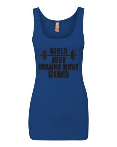 Girls Just Wanna Have Guns Womens Tank Tops-Blue-Large